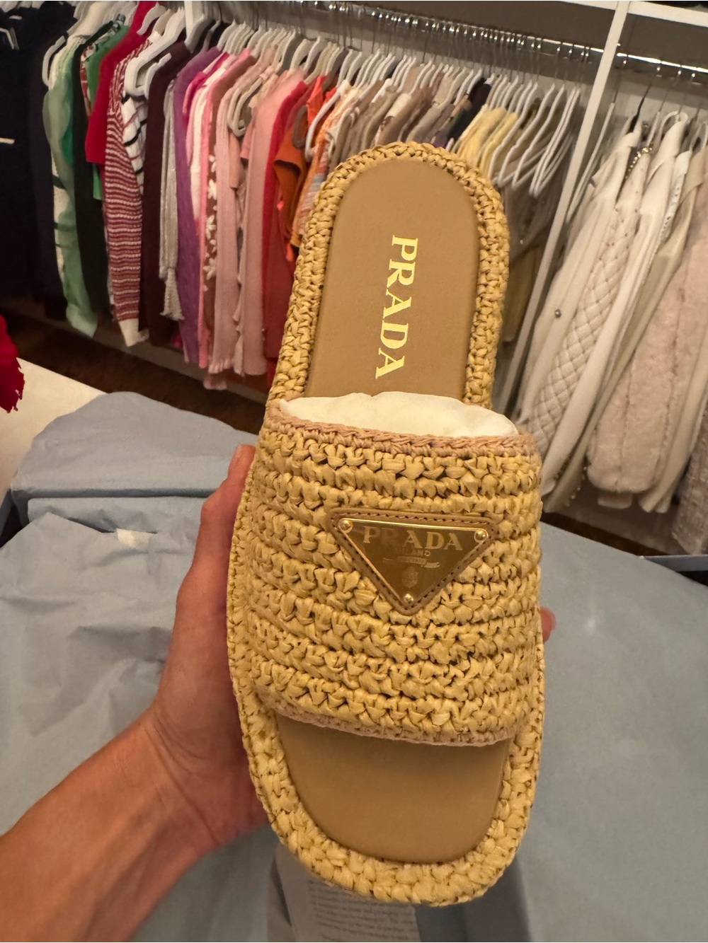 Prada Raffia Platform Sandal